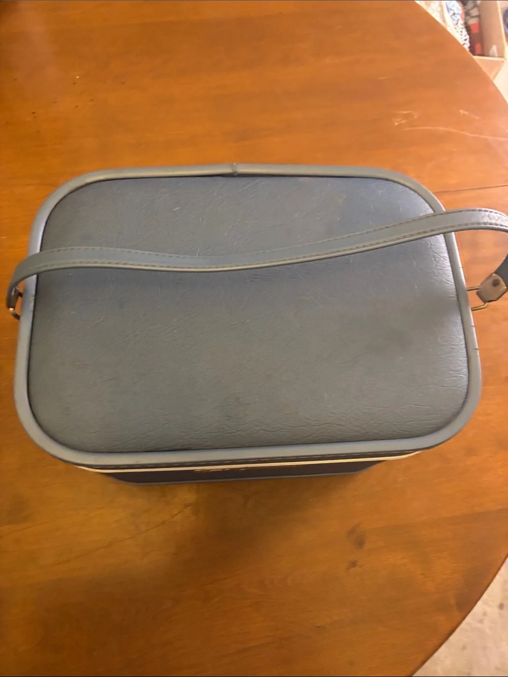 Mid-Century Blue Hardshell Train Case Retro Cosmetic Vanity